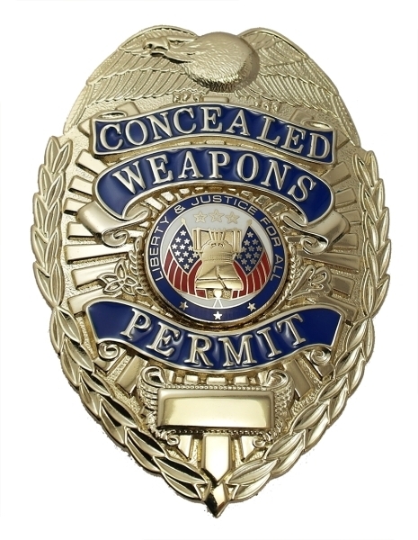 CONCEALED WEAPONS PERMIT Badge, Enameled & Plated Durable 5-Pc Pin/Catch, 2-1/4x3-1/8&#34;-