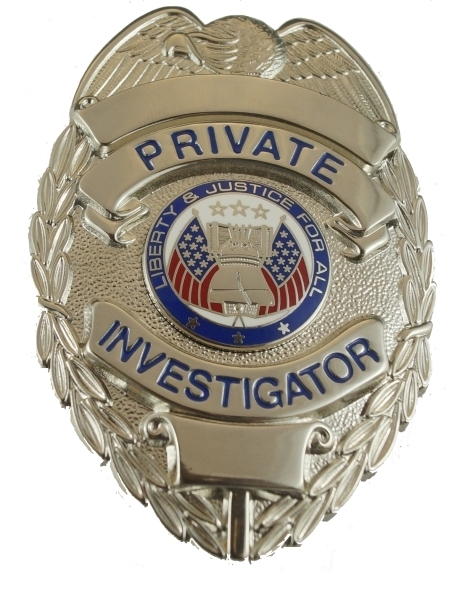 PRIVATE INVESTIGATOR Badge, Enameled & Plated Durable 5-Pc Pin/Catch, 2-1/4x3-1/8&#34;-Hero&#8216;s Pride