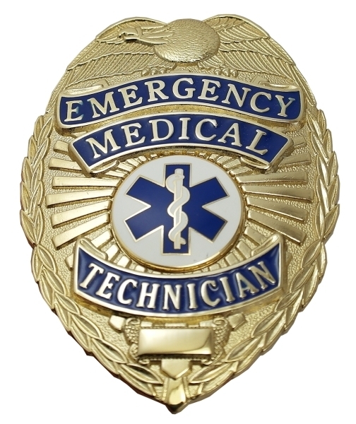 EMERGENCY MEDICAL TECHNICIAN Badge, Durable 5-Pc Pin/Catch, 2-1/8x3&#34;-
