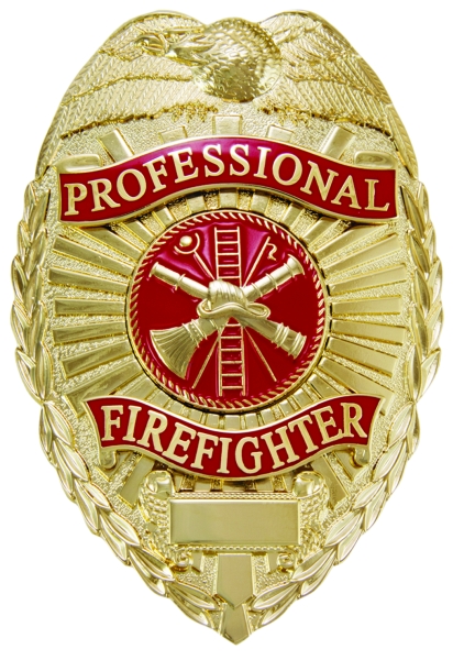 PROFESSIONAL FIREFIGHTER Badge, Durable 5-Pc Pin/Catch, 2-1/4x3-1/8&#34;-Hero&#8216;s Pride