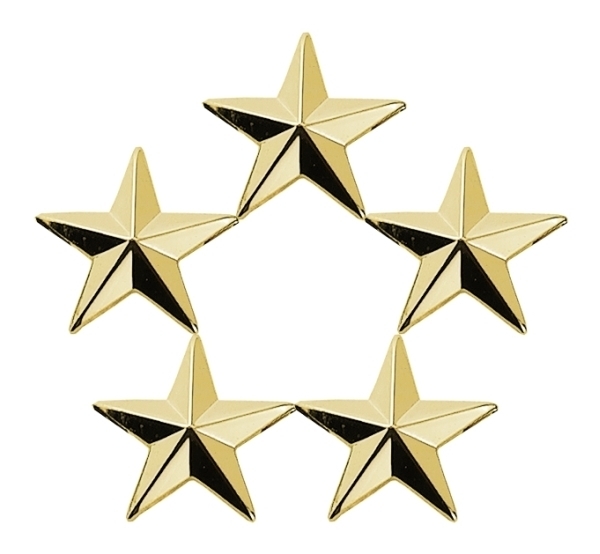 5 Star Cluster, 2 Posts & Clutch Backs, PairsGold, __&#34;H (7/16 Stars)-Hero&#8216;s Pride