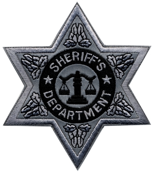 SHERIFF DEPT 6-Pt Star Badge Patch, Reflective, 3-1/2x3-1/2&#34;-