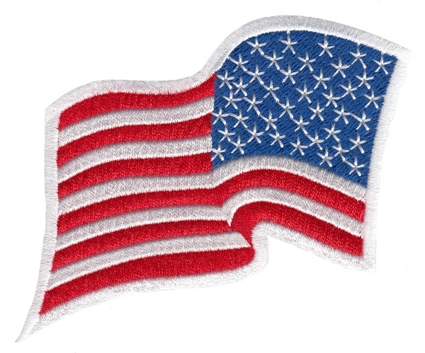 U.S. Flag Patch; Wavy; Reverse; White Border-