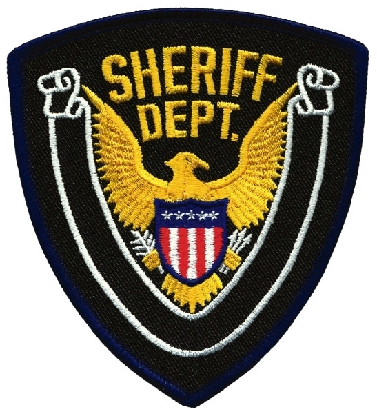 SHERIFF DEPT., Eagle w/Blank Scroll, Dark Navy Border on Midnight Twill, 4x4-3/8&#34;-