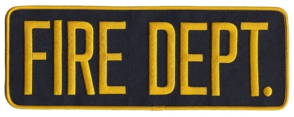FIRE DEPT. Back Patch, Hook, Medium Gold/Navy Blue, 11x4"-HP