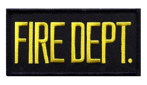 FIRE DEPT. Chest Patch, Hook, Medium Gold/Midnight Blue 4x2"-Hero‘s Pride