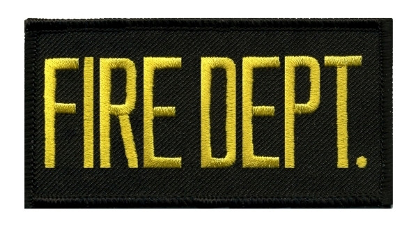 FIRE DEPT. Chest Patch, Hook, Medium Gold/Black, 4x2"-Hero‘s Pride