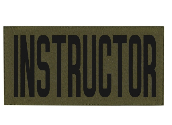 INSTRUCTOR, Back Patch, Printed, Hook w/Loop, Tactical Style, Black/O.D., 11x5-1/2&#34;-HP