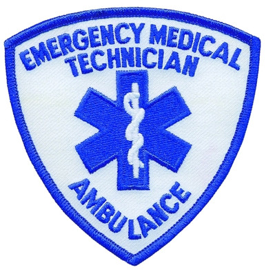 EMERGENCY MEDICAL TECHNICIAN AMBULANCE Shoulder Patch, Royal/Royal,  3-9/16x3-9/16