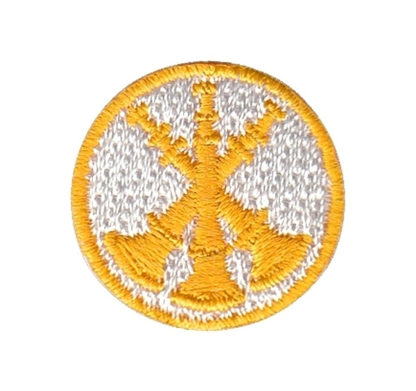 Asst. Chief, 3 Bugles, Collar Insignia, 100% Embroidery, Gold/White, 1&#34; Circle-HP