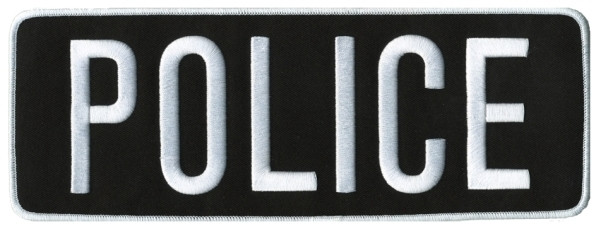 POLICE Back Patch, White/Black, 11x4&#34;-