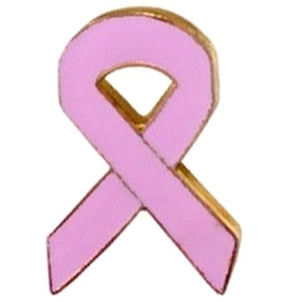 Pink Ribbon Pin, Enameled & Plated, Rubber Clutch, Pink, 1&#34; Wide-Hero&#8216;s Pride
