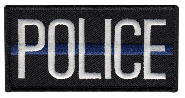 POLICE Chest Patch with Blue Stripe, Hook, White/Blue/Black, 4x2&#34;-HP