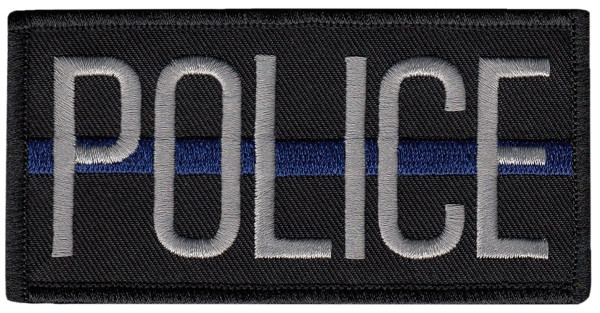 POLICE Chest Patch, Silver/Blue/Black, 4x2&#34;-Hero&#8216;s Pride