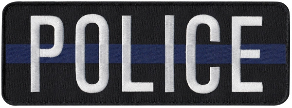 POLICE Back Patch; White/Blue/Black; 11x4&#34;-