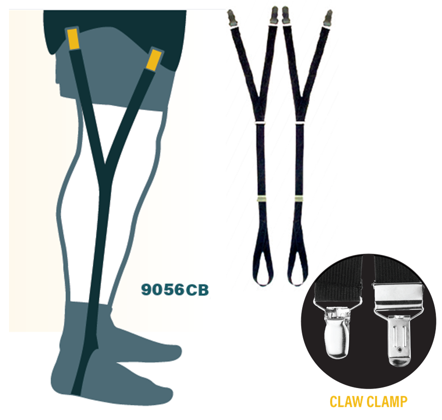 Shirt Holders Adjustable w/ Claw Clasp and Foot Loop Y-Style Strap - Black-HP