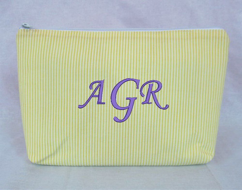 Cosmetic Bag Yellow Seersucker with Monogram