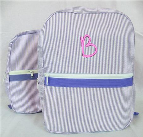 Large Lavender Seersucker Backpack with Initial