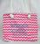 Beach Tote Canvas Chevron Hot Pink with 2 Lines of Text