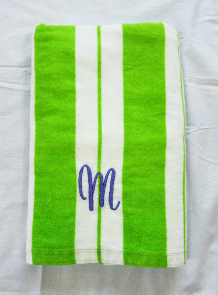Beach Towel Lime Green Stripe with Single Initial
