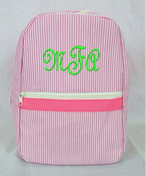 Backpack Small Pink Seersucker with Monogram