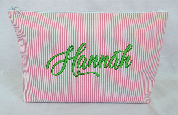 Cosmetic Bag Pink Seersucker with Name