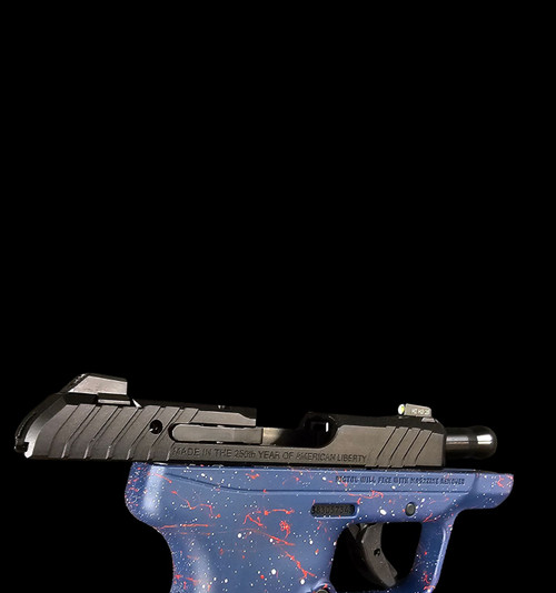 Ruger LCP Max .380 ACP | Blue, White, Red Splatter - Action