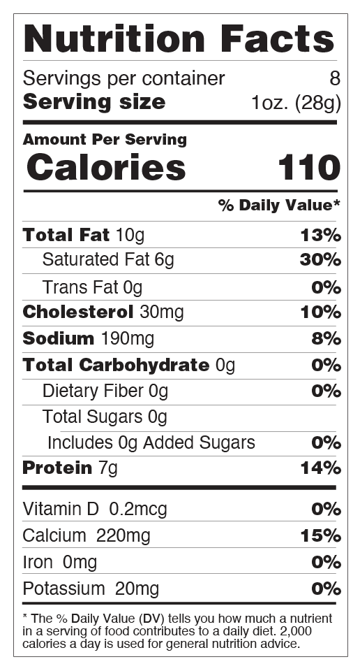 Yancey's Fancy X Sharp White Cheddar Nutrition Facts