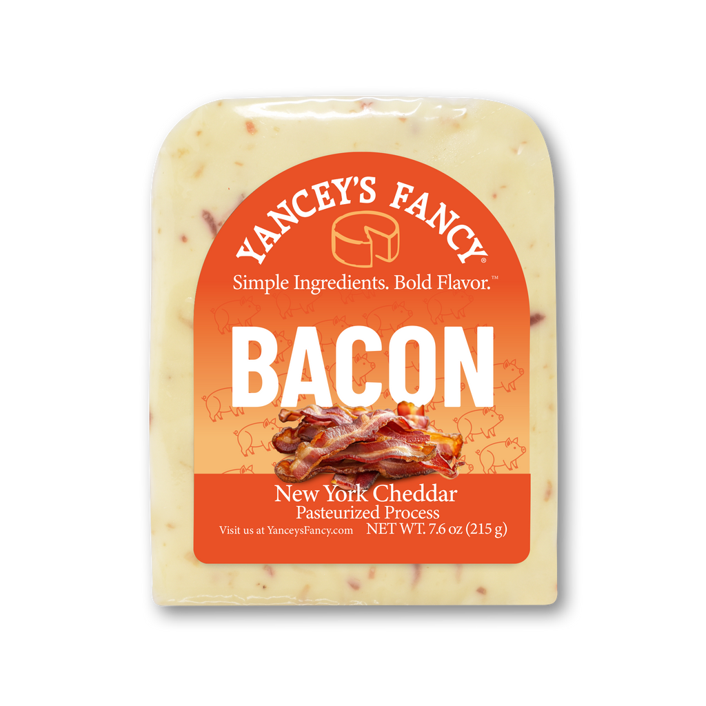 Yancey's Fancy Bacon Cheddar Cheese wedge front view 7.6 oz