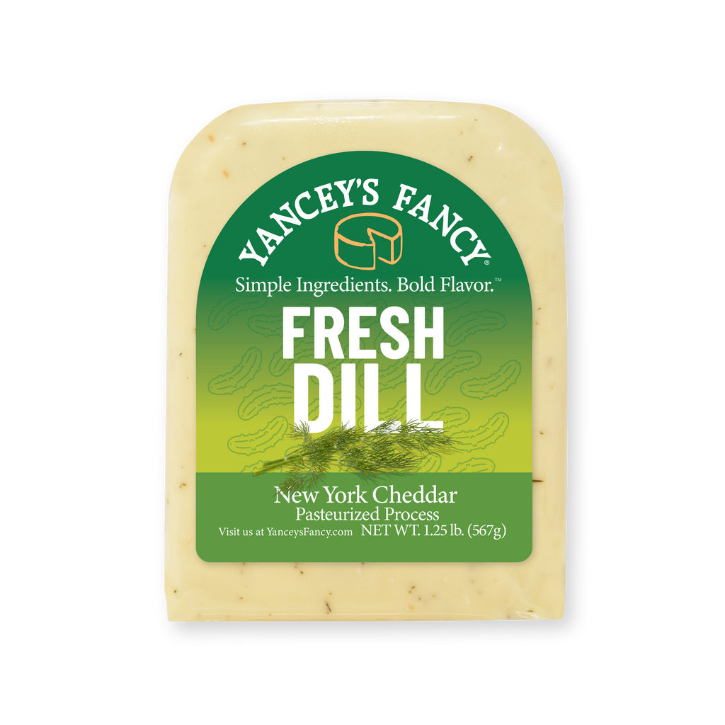 Yancey’s Fancy Fresh Killer Dill Cheddar Cheese wedge.