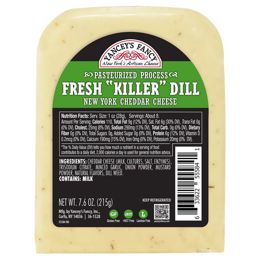 Yancey’s Fancy Fresh Killer Dill Cheddar Cheese.