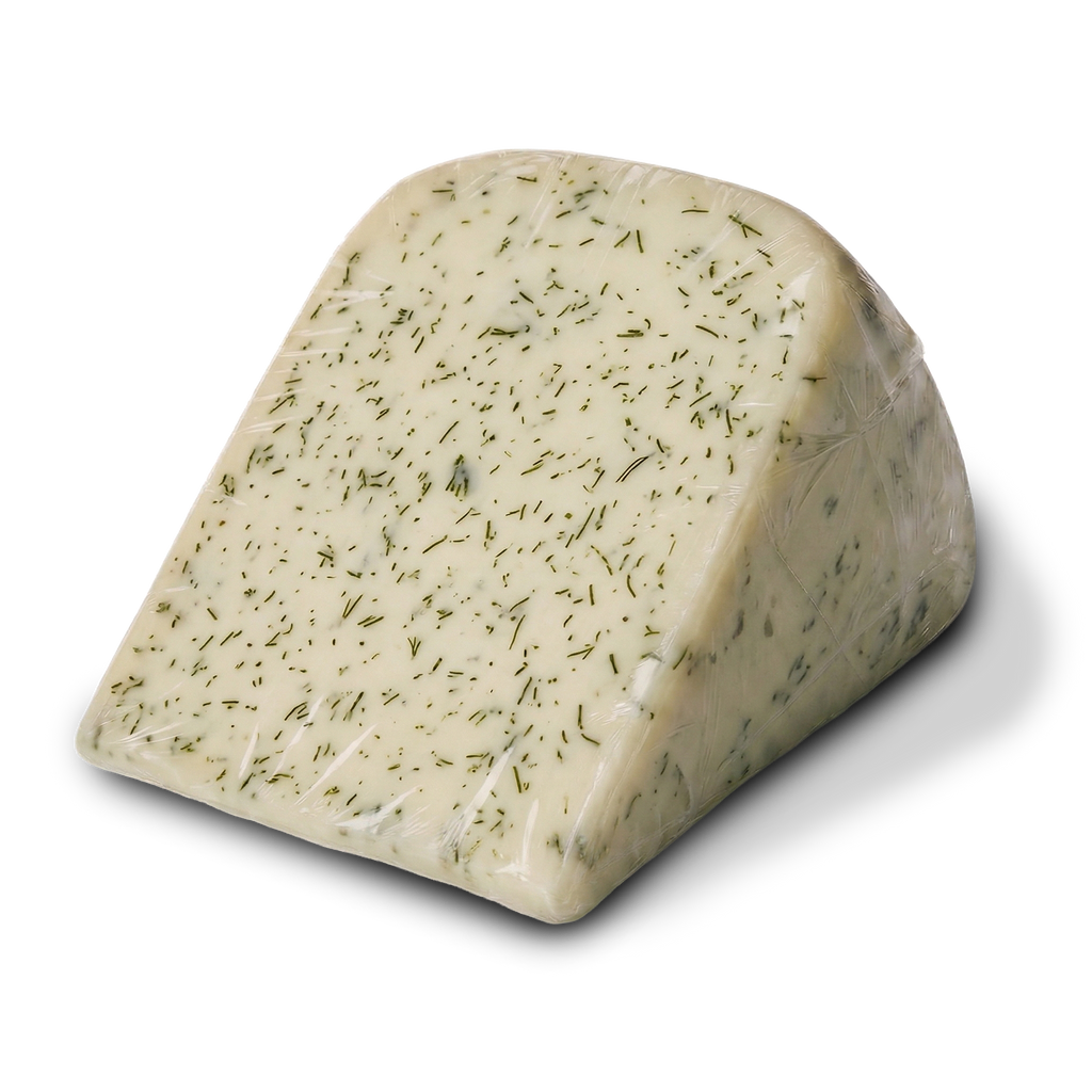 Unpackaged wedge of Yancey’s Fancy Fresh Killer Dill Cheddar Cheese.