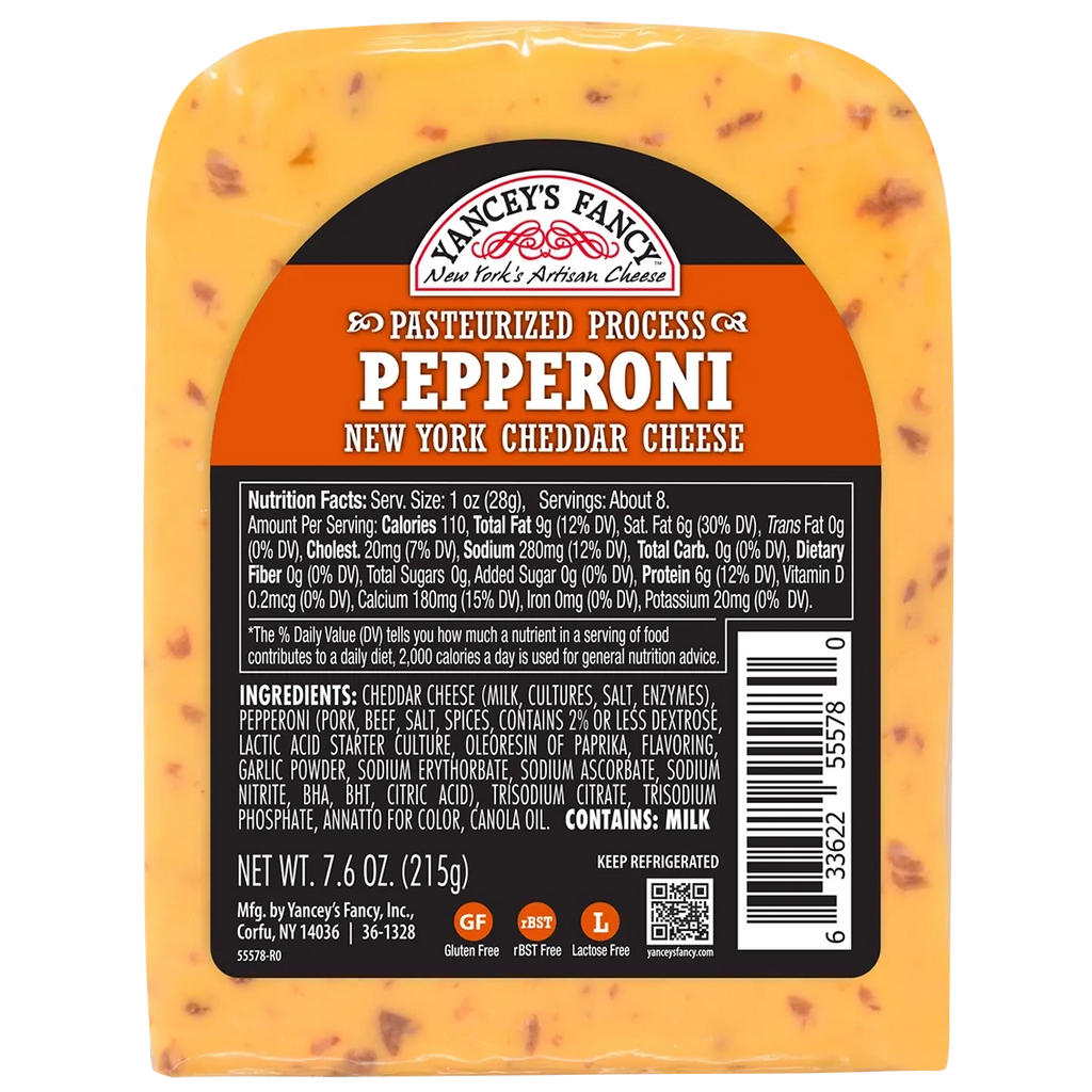Yancey’s Fancy Pepperoni Cheddar Cheese.