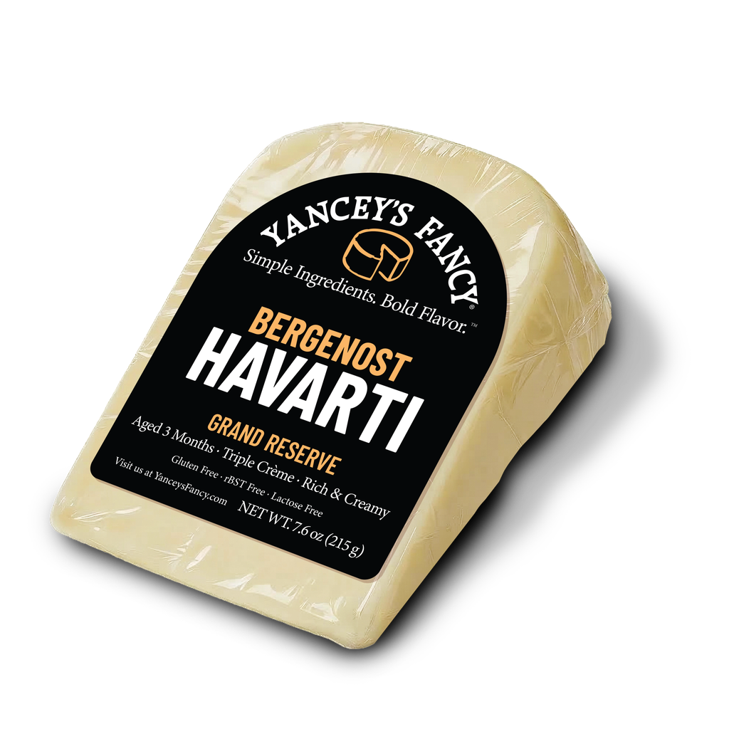 Yancey's Fancy Bergenost Havarti Cheese 7.6 ounce wedge.