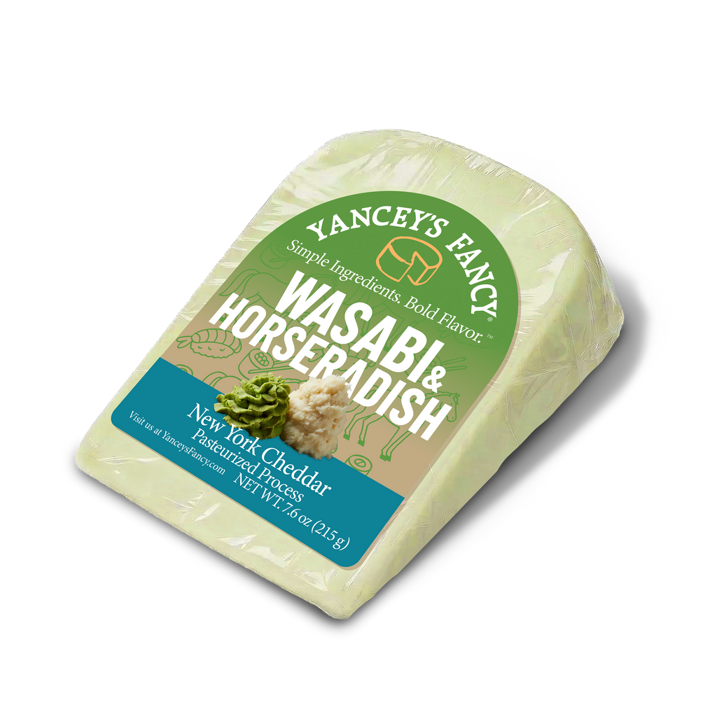 Yancey's Fancy Wasabi & Horseradish Cheddar Cheese 7.6 ounce wedge.
