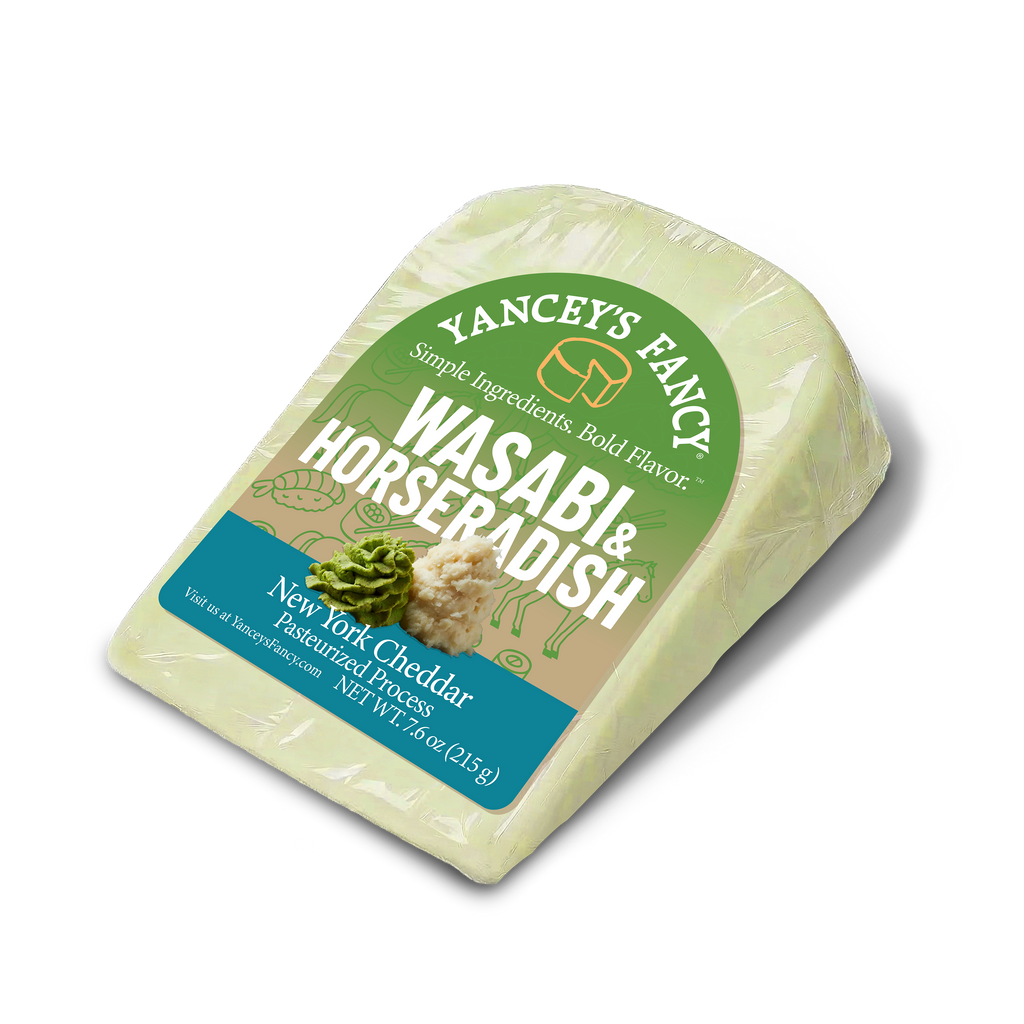 Yancey's Fancy Wasabi & Horseradish Cheddar Cheese 7.6 ounce wedge.