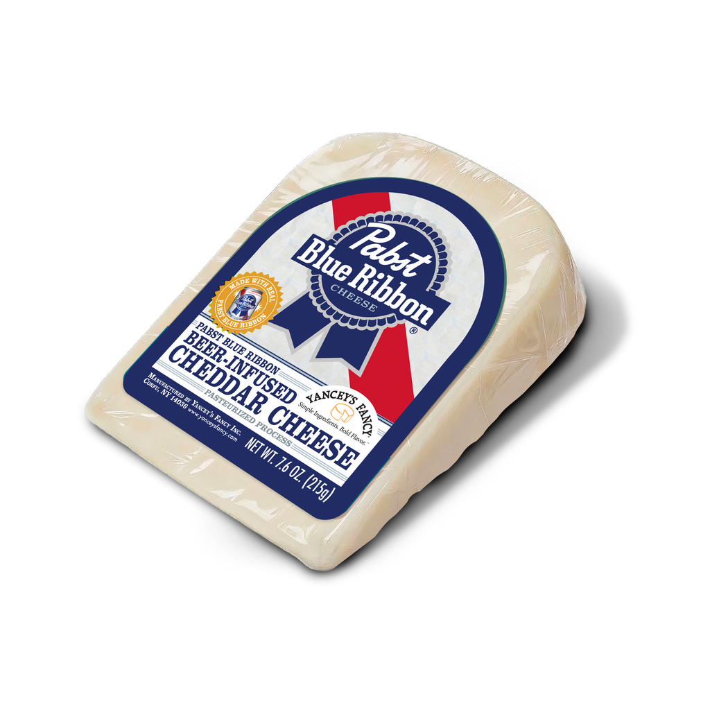 Yancey's Fancy Pabst Blue Ribbon Cheddar 7.6 ounce wedge.