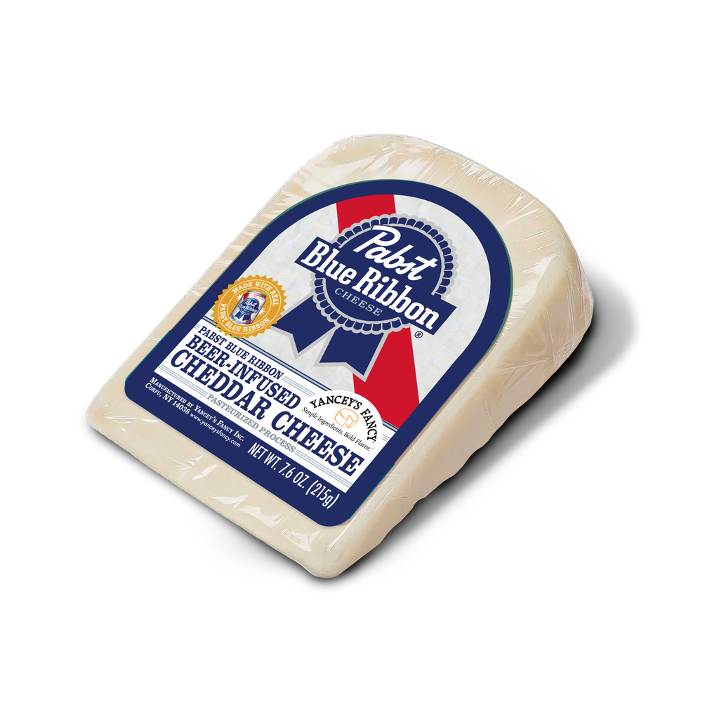 Yancey's Fancy Pabst Blue Ribbon Cheddar 7.6 ounce wedge.