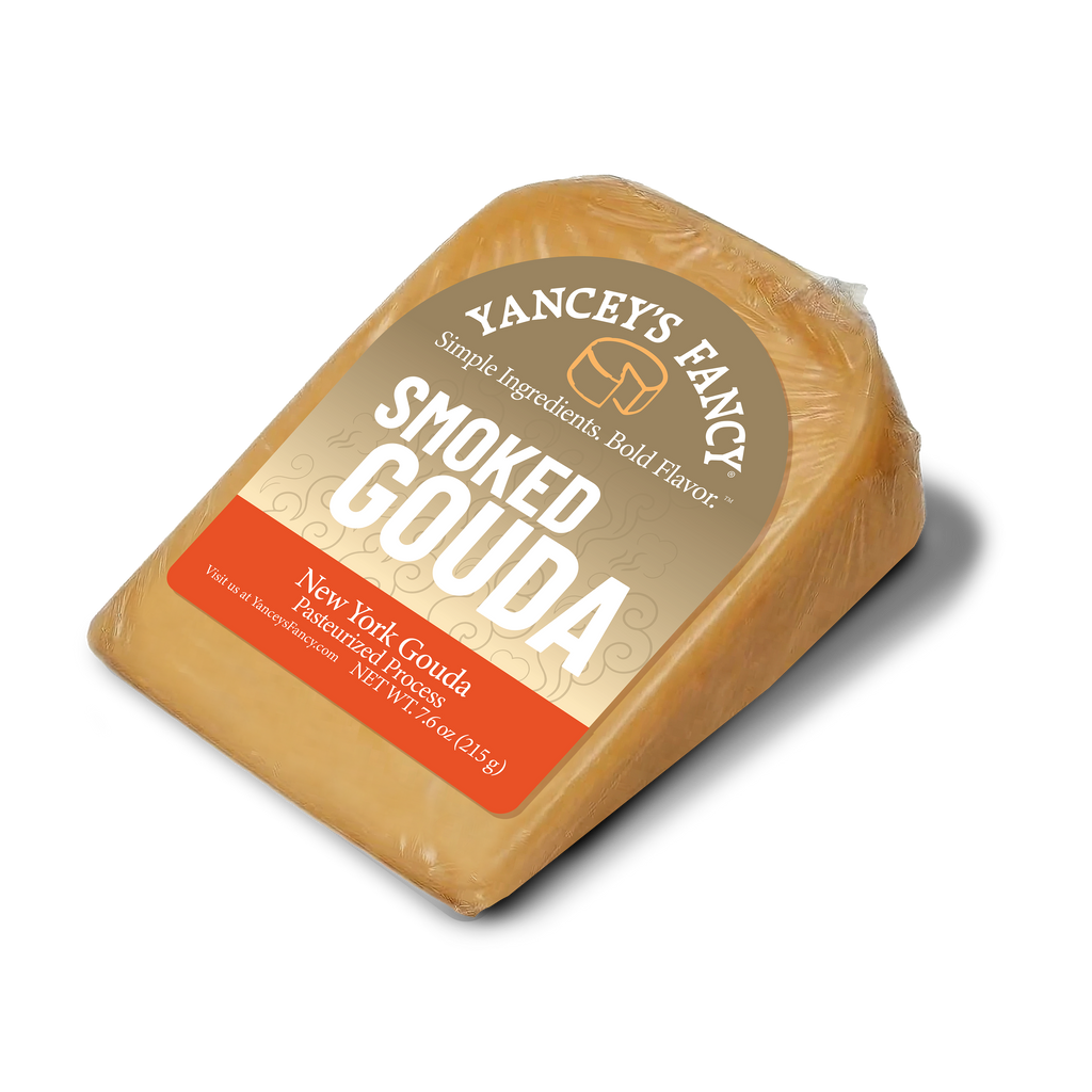 Yancey's Fancy Smoked Gouda Cheese 7.6 ounce wedge.