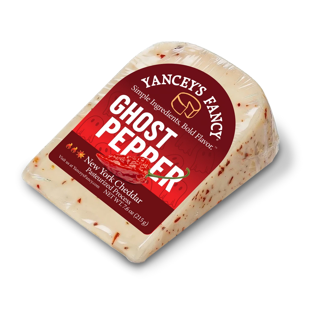 Yancey's Fancy Ghost Pepper Cheddar Cheese 7.6 ounce wedge.