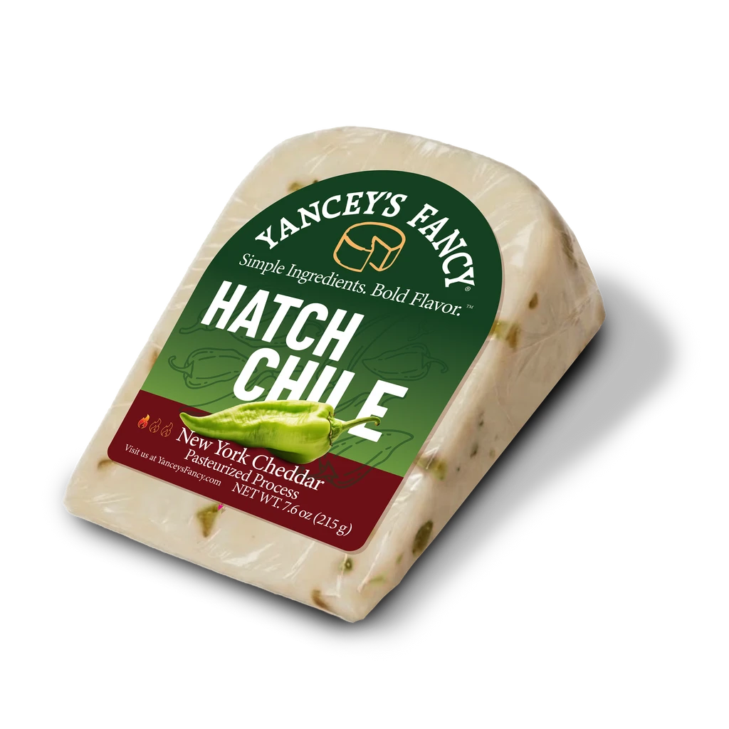 Yancey's Fancy Hatch Chile Cheddar Cheese 7.6 ounce wedge.