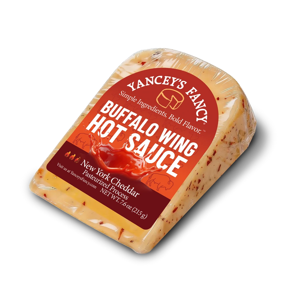 Yancey's Fancy Buffalo Wing Hot Sauce Cheese 7.6 ounce wedge.