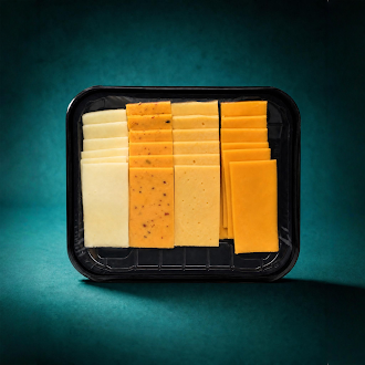 Yancey's Fancy Artisan Cheese Sampler pack unwrapped featuring Horseradish, Buffalo Wing Hot Sauce, Smoked Gouda, New York Sharp Cheddar.