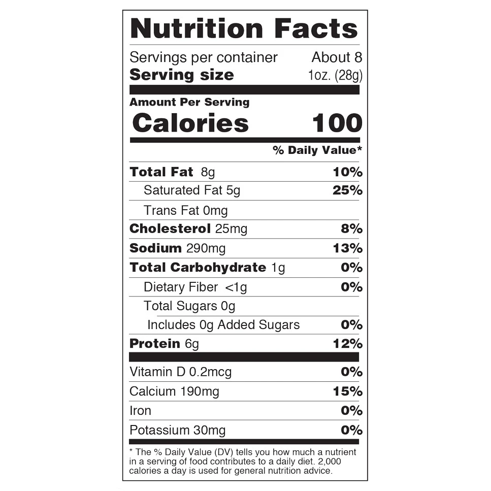 Yancey's Fancy Steakhouse Onion Cheddar Nutritional Label.