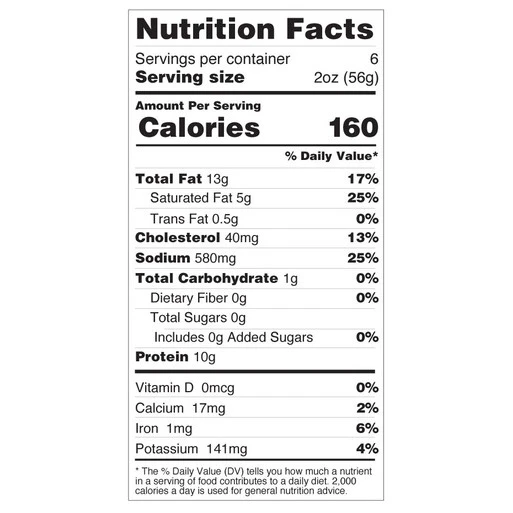 Yancey's Fancy Beef & Garlic Summer Sausage Nutritional Facts.