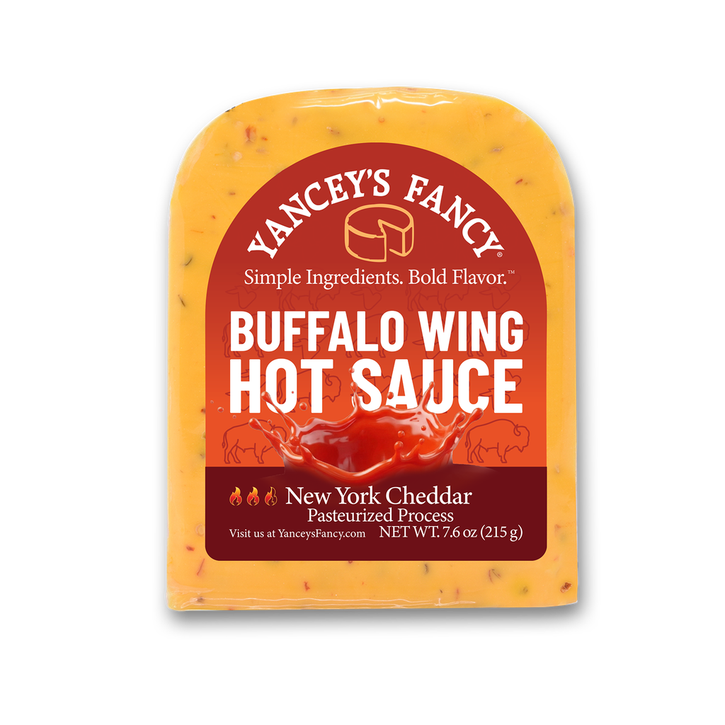 Yancey's Fancy 7.6 ounce wedge of Buffalo Wing Hot Sauce Cheddar.