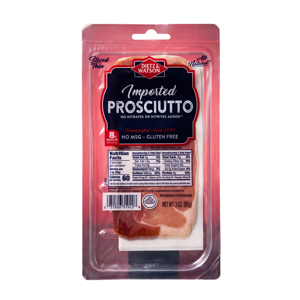 Dietz & Watson Prosciutto 3.0 package of thinly sliced meat.