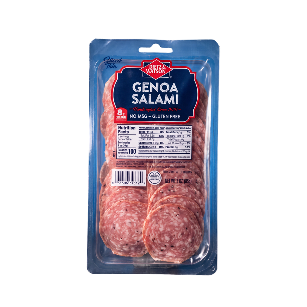 Dietz & Watson Genoa Salami 3.0 packaged thinly sliced.