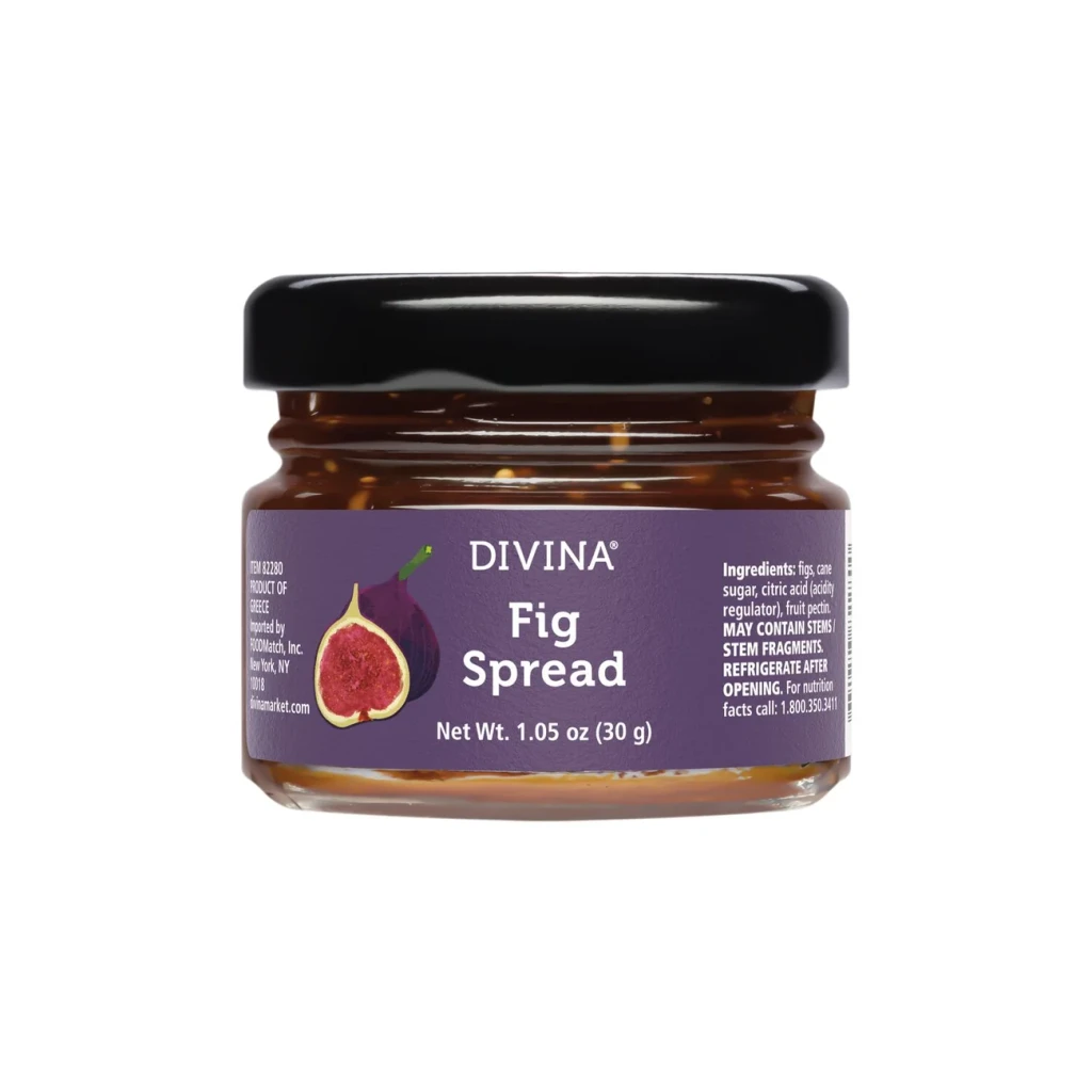 Jar of Divina fig spread, the sweet pairing for cheese included in the Grand Crate gift box.
