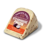 Side profile of packaged Yancey's Fancy Steakhouse Onion Cheddar New York cheese.